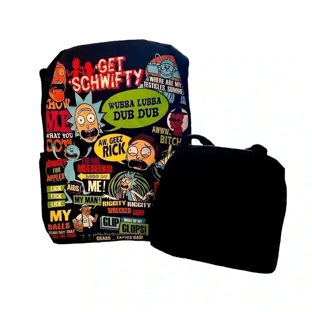 Rick And Morty Cartoon School Travel Backpack 17 inch 3D Anime Laptop Lunch Bag